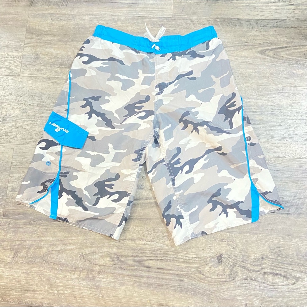 Laguna B Kids Camo Shorts with Blue Accents